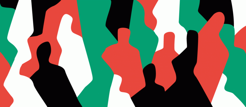 abstract shapes with the Palestinian flag colours